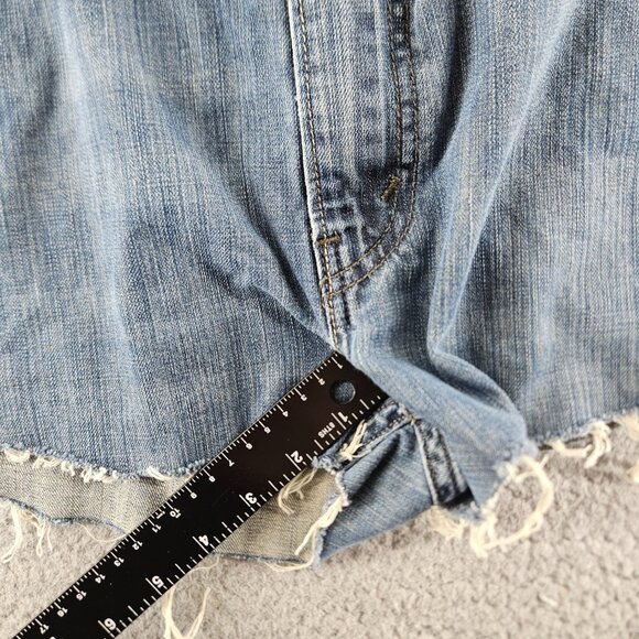 Levis 514 Denim Shorts Womens 38 Blue Distressed Cut Off Raw Hem Classic Jean - Picture 10 of 16